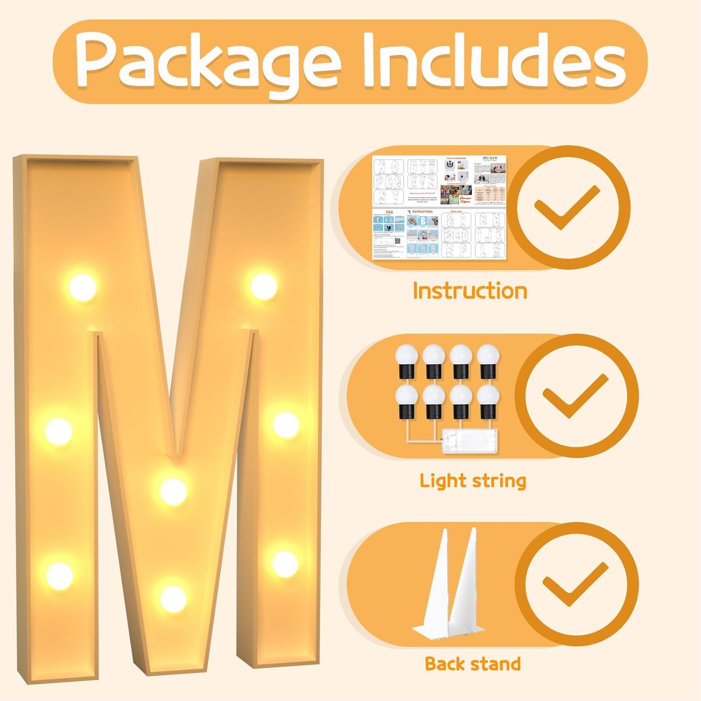 Marquee Letters 3 Feet Tall Large Light Up Letters M Wedding Mr and Mrs Sign Marry Me Engagement Party Decor Yellow Light Birthday Decorations Balloon Arch Kit Foam Sign M