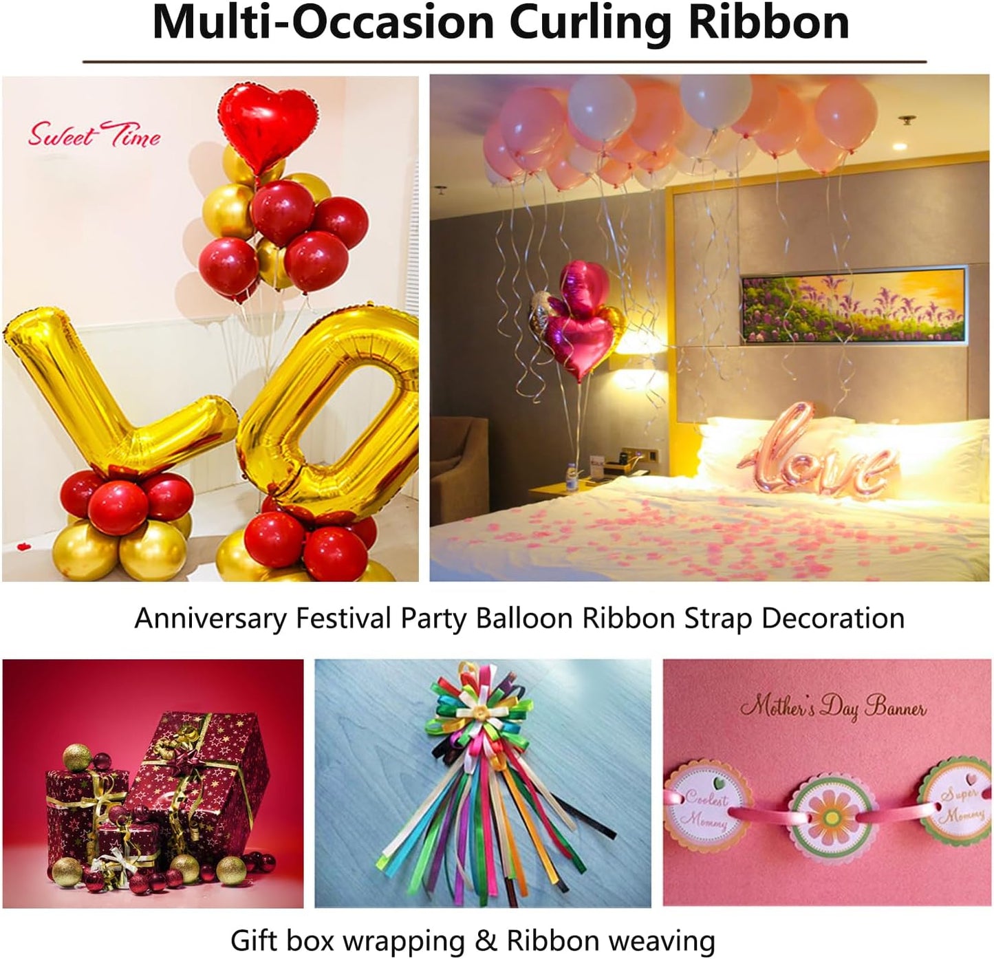 500 Yards Curling Ribbon-Balloon String for Birthday Gift Wrapping,Festival Party Decor,Ribbons & Bows for Christmas New Year Gifts Supplies (White)