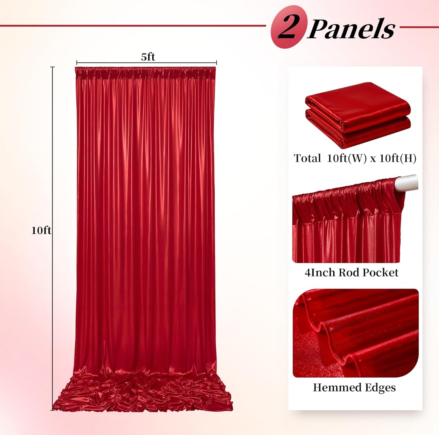 10ftx10ft Red Sequin Backdrop Curtain for Parties, Wrinkle Free Thick Glitter Sparkle Photo Backdrop Drapes 2 Panels 5x10FT Shimmer Back Drop Cloth for Wedding Birthday Photography Background