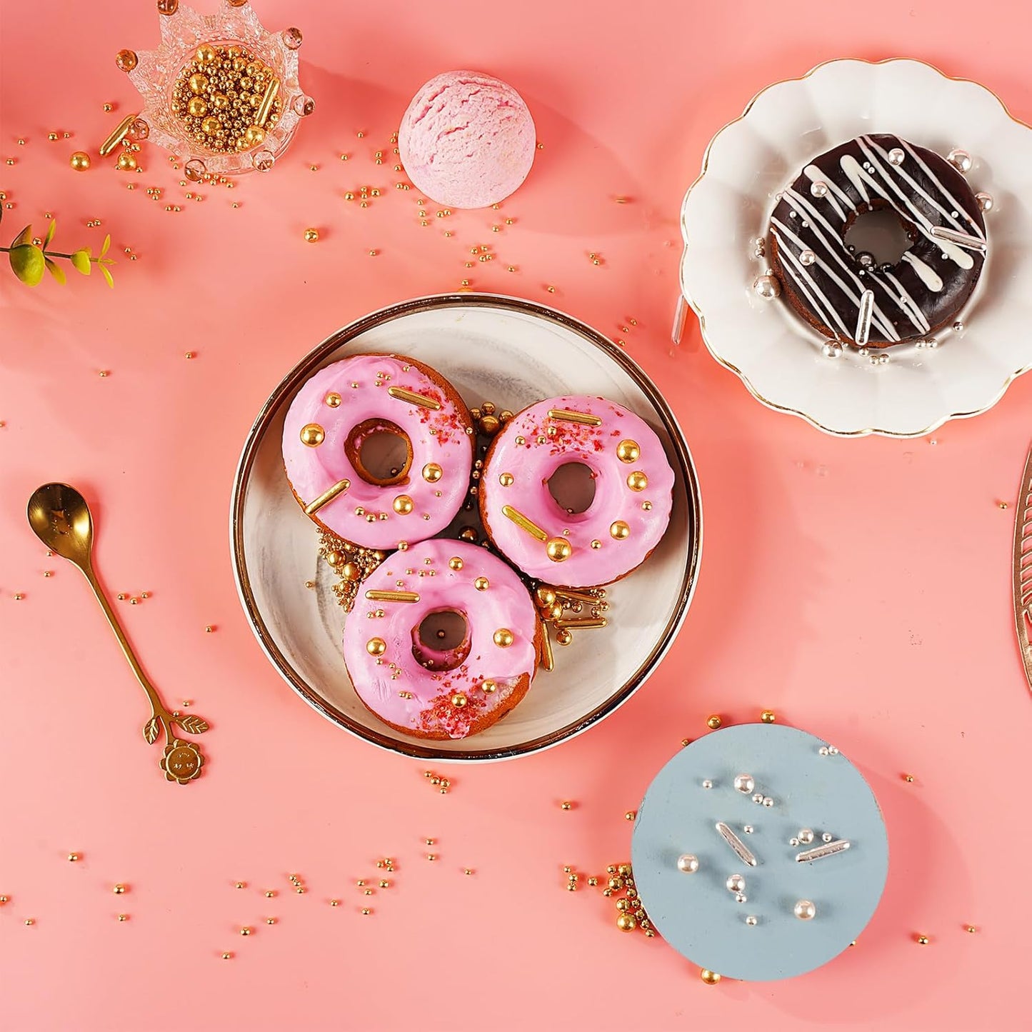 Kasvan Gold and Silver Sugar Sprinkles - Edible Candy Pearls with 4-Claw Sprinkle Pen,8.32Oz, Gift Box Pack, Baking Cake Decorations, Ice Cream Toppings and Cookie Decorating, Wedding Party Chirstmas Supplies