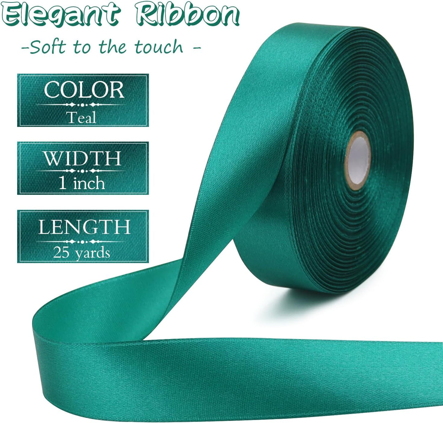 Teal Solid Satin Ribbon 1 Inch 50 Yards Solid Polyester Fabric Ribbon for Gift Wrapping Wedding Christmas Baby Shower Birthday Party Decoration Handmade Immortal Flower Craft