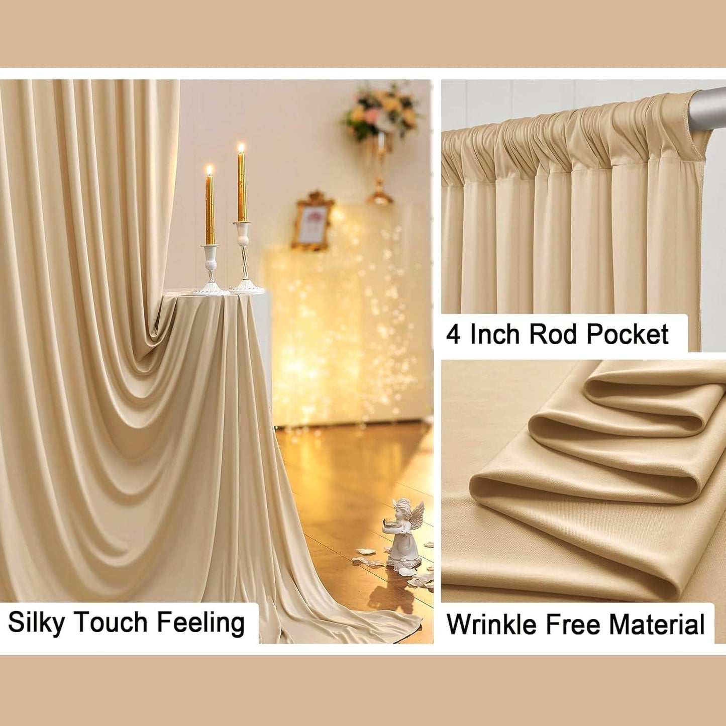 40x8 ft Thick Beige Backdrop Curtain for Wedding Parties, 8 Panels 5x8 ft Wrinkle Free Polyester Beige Photo Backdrop Drapes for Birthday Party Home Decoration Supplies