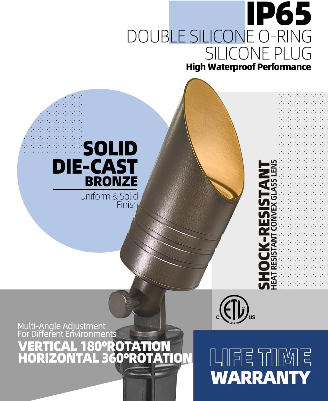 MALORY Brass Landscape Spot Lights,12V AC/DC Low Voltage LED Landscape Lighting,Waterproof Spot Up Light for Garden,Patio and Yard (S05-Bronze, 4-Pack with Bulb)