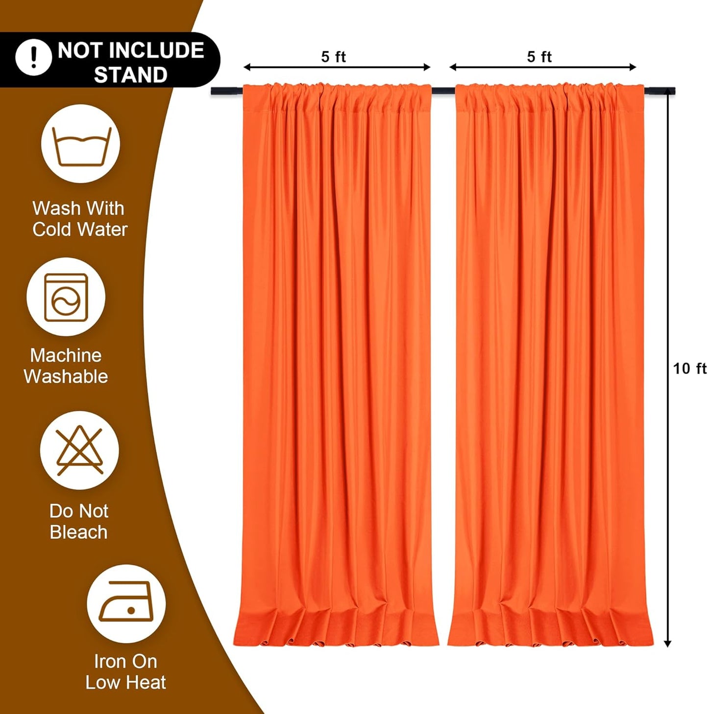 DWCN 10x7 FT Backdrop Curtains for Parties, Photography Backdrop Drapes with Rod Pockets for Wedding Decorations Stage Birthday Family Gatherings, 2 Panels 5ft x 7ft, Orange