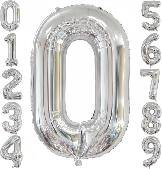 Silver 0 Balloon,40 Inch Number 0 Balloon,Birthday Balloon Decorations,Helium Silver 0 Balloon Number for Birthday Party Decorations