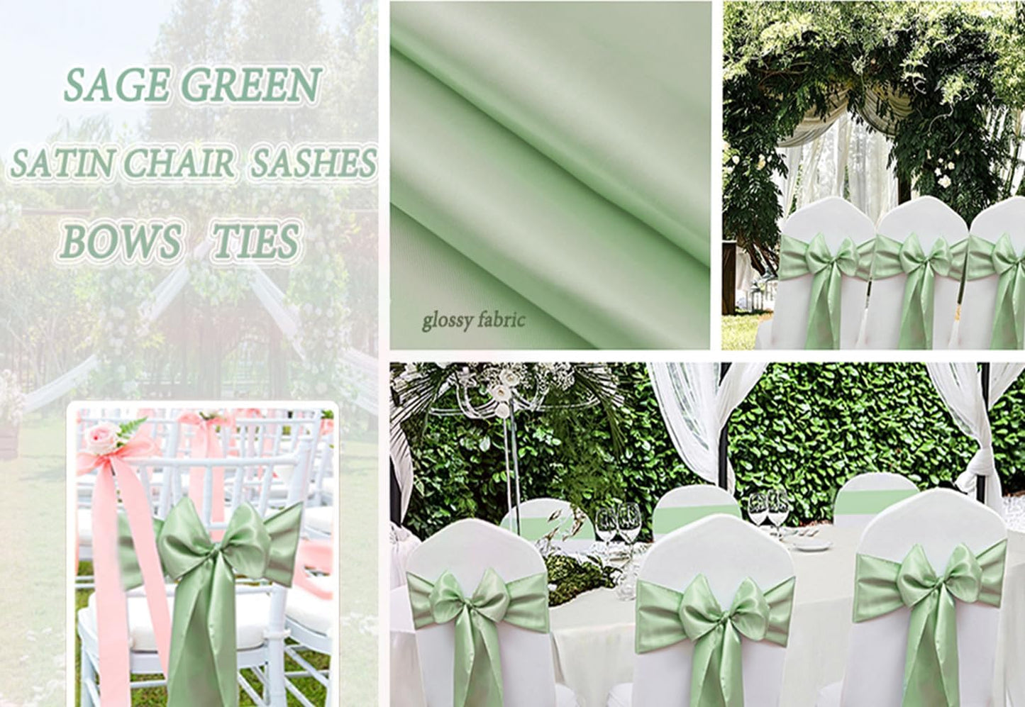 50 Pack Satin Sage Green Chair Sashes for Wedding Birthday Party Bridal Shower Gender Reveal Decorations, Sage Green Chair Sash for Folding Chairs Banquet Chairs Chiavari Chairs