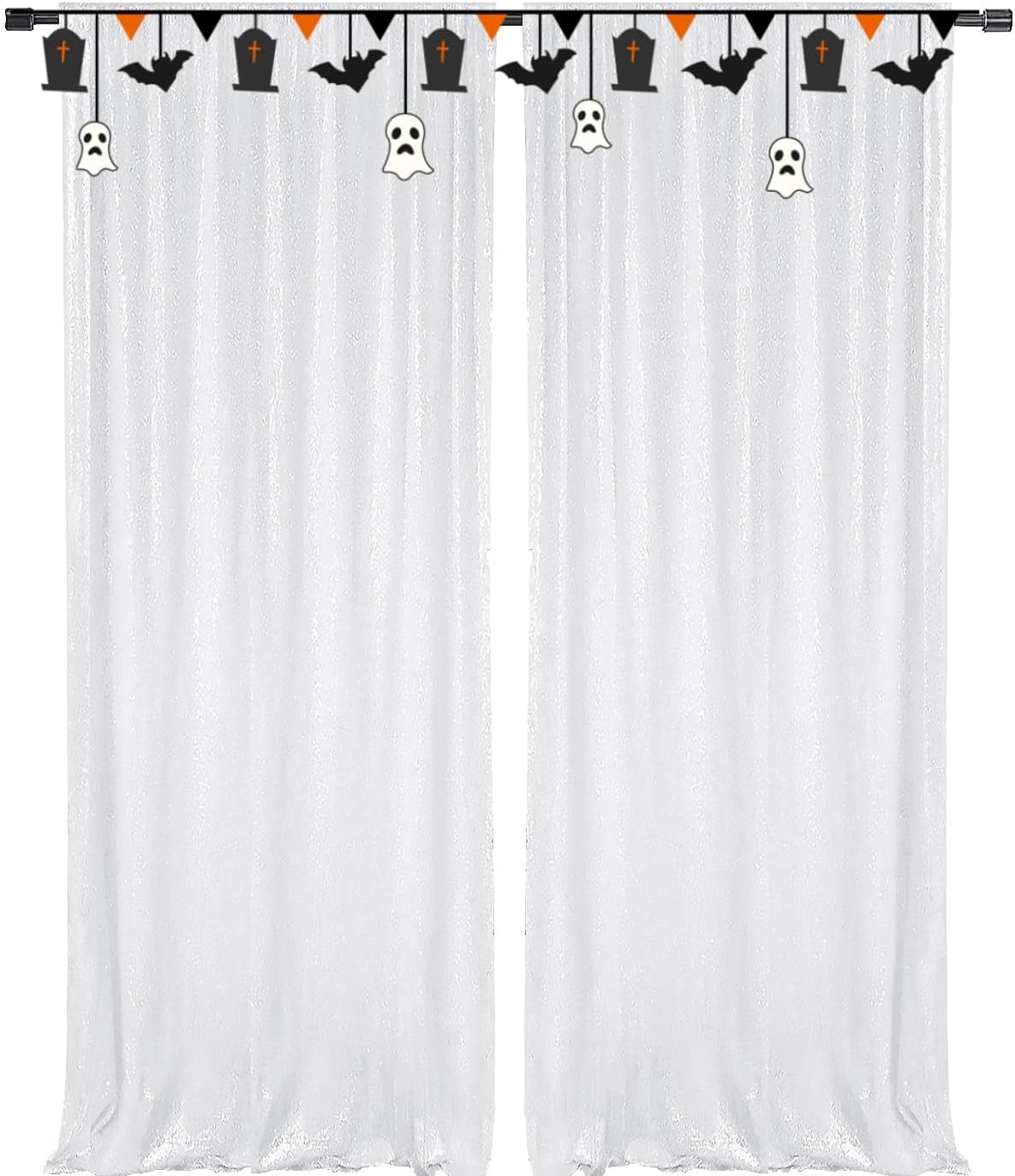 White Sequin Backdrop 4FTx8FT 2 Panels Curtains Party Backdrop Glitter for Birthday Wedding Curtains