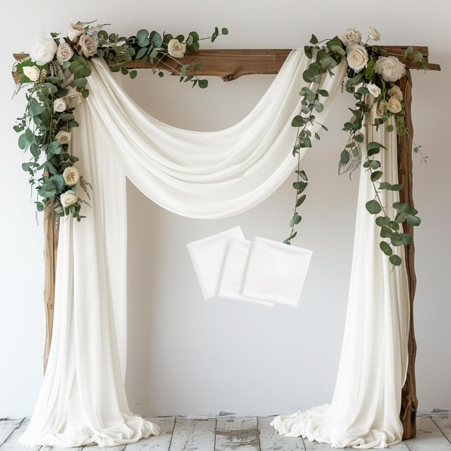 Wokceer Wedding Arch Draping Fabric 3 Panels 28.7" x 20FT Ivory Drapes Sheer Fabric Backdrop Arch Draping for Wedding Ceremony Birthday Party Bridal Shower Decoration