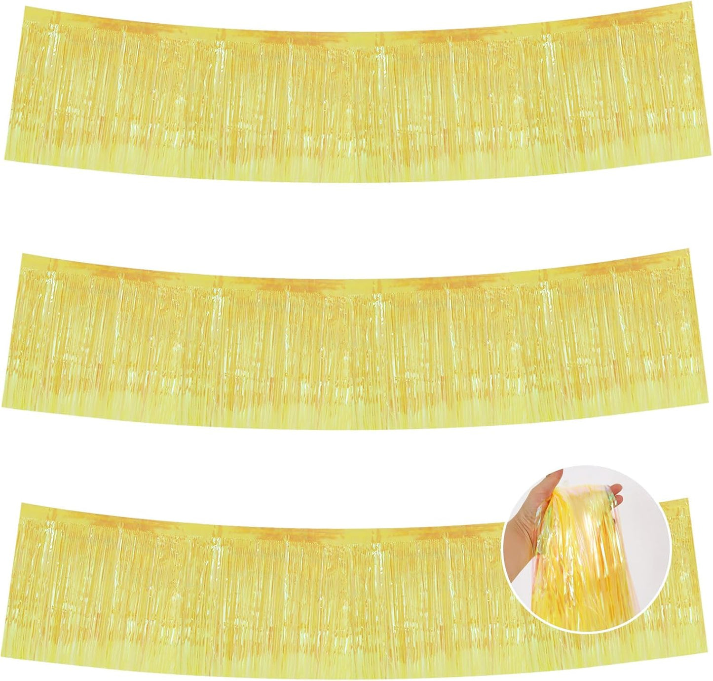BEISHIDA 3 Packs Metallic Foil Fringe Garland Shining Yellow Wall Hanging Tinsel Fringe Banners for Car Floats Bridal Shower Wedding Birthday Easter Graduation Holiday Party Decoration(30 Feet)