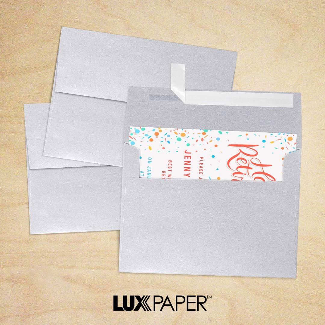 LUXPaper A7 Invitation Envelopes | Peel & Press | 5 1/4" x 7 1/4" | Silver Metallic | 80lb. Text | 50 Qty