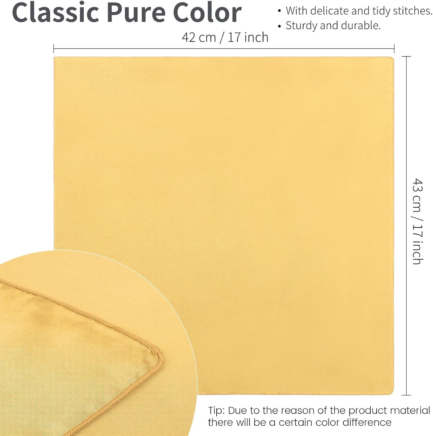 ANECO 16 Pack Square Satin Napkin Bright Silk Table Napkin Soft Smooth Fabric Table Napkin for Wedding Banquet Party Decoration, Gold, 17 x 17 Inch