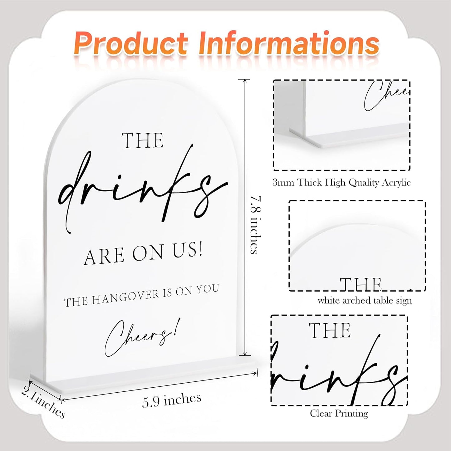 Wedding Bar Sign, White Arch Acrylic Sign, Wedding Signs for Ceremony and Reception, Bridal Shower Decor, Engagement Party Decor, Centerpiece Table Decorations Party for Bride and Groom-14