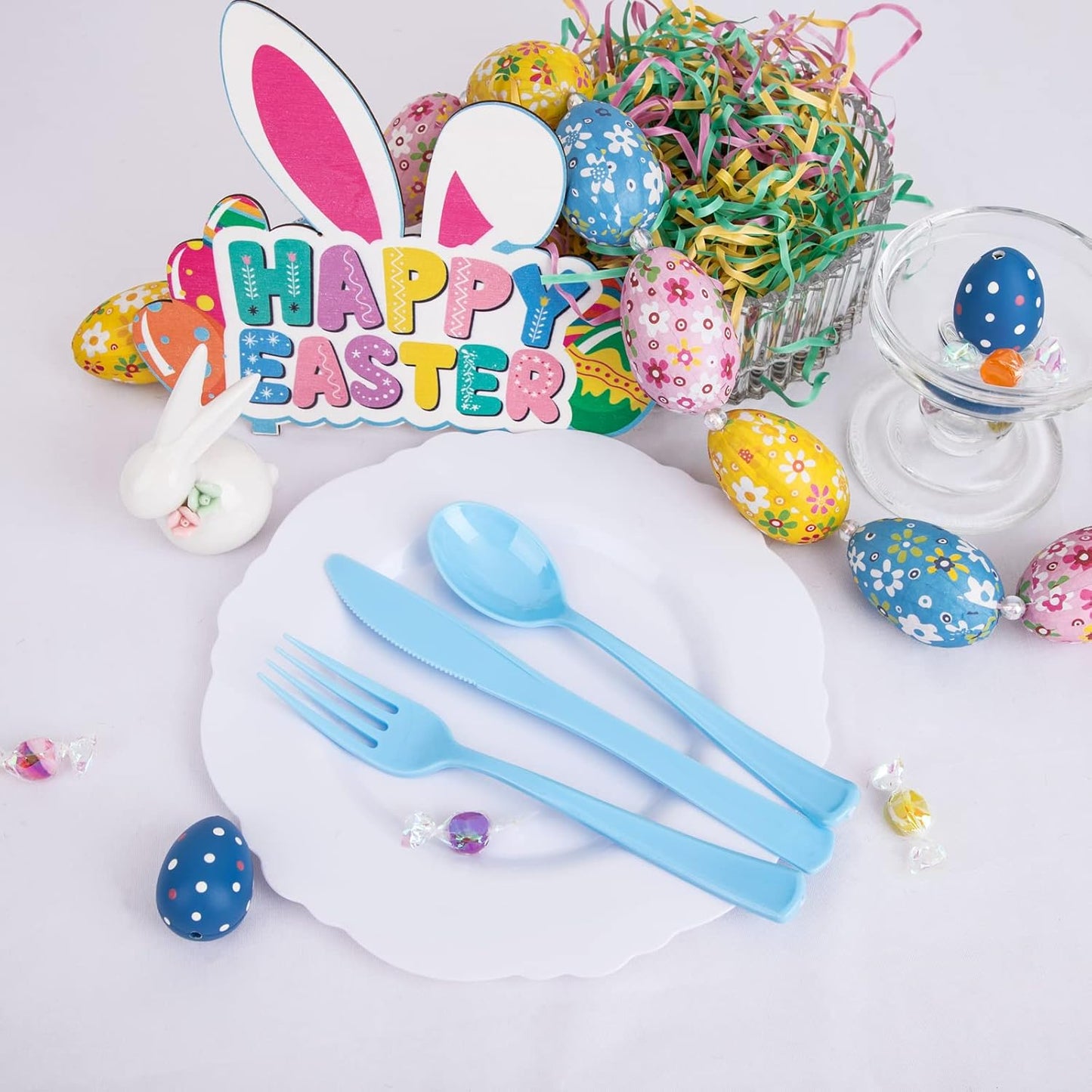 WDF 160 Piece Blue Plastic Silverware - Heavy Duty Blue Silverware Includes 80 Forks, 40 Spoons, 40 Knives, Disposable Plastic Utensils Perfect for Wedding, Graduation, Party