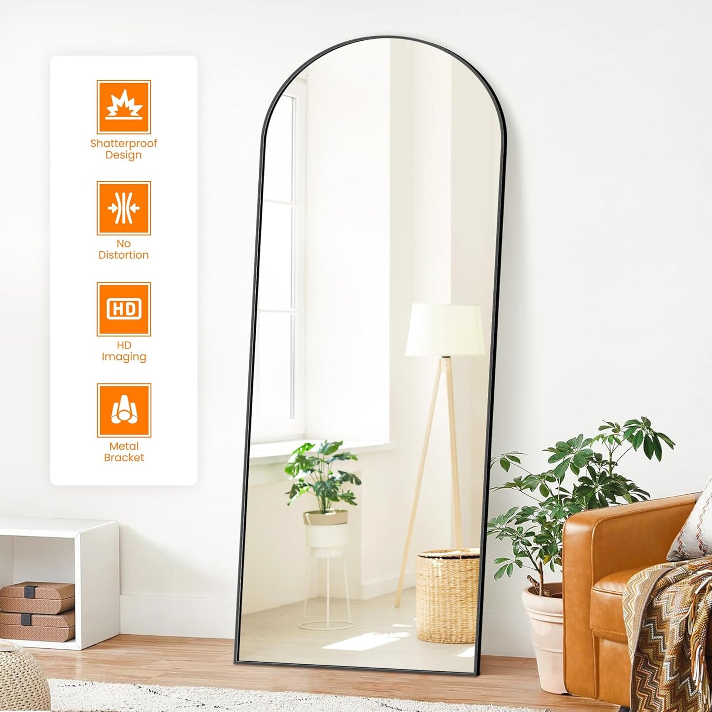 Full Length Arched Mirror, 70"x24" Standing Floor Full Body Mirror for Wall with Aluminum Alloy Frame for Bedroom, Living Room, Dressing Room(Black)