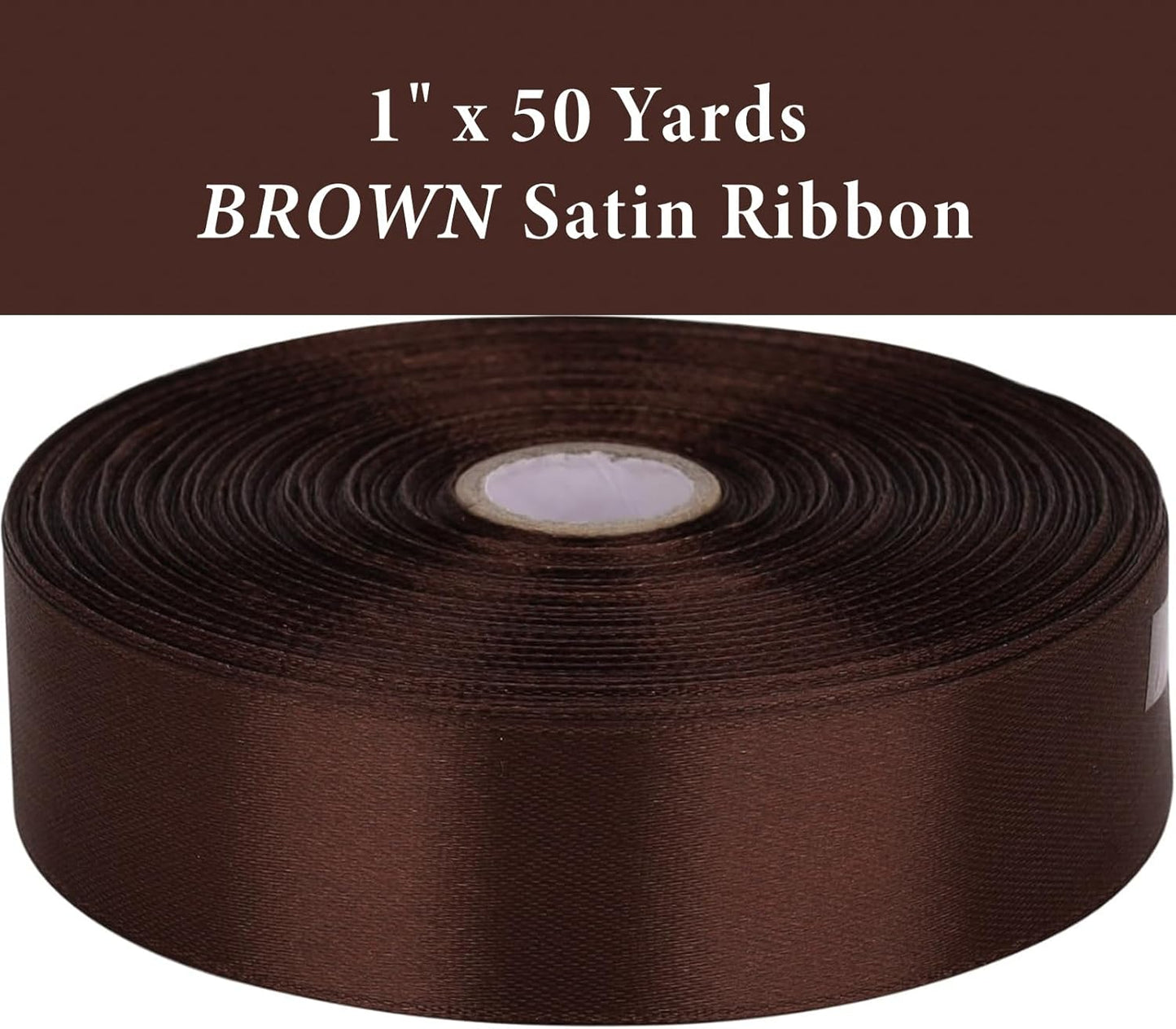 1" x 50 Yards Brown Satin Ribbon Single Faced Fabric Ribbons for Gift Wrapping, Crafting, Bows Making, Flower Bouquet, Wedding, Home Decor