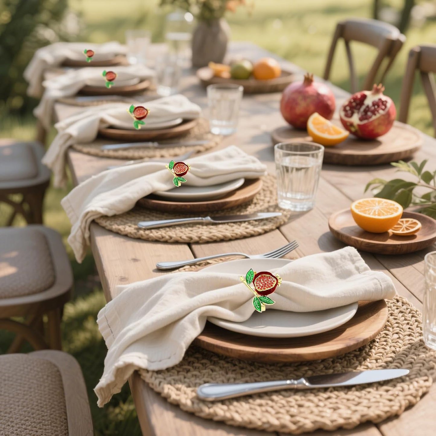 Christmas Pomegranate Napkin Rings set of 6 Red Fruit Napkin Rings for Thanksgiving New Year Dinner Decor,Gold Fall Napkin Ring Holders for Beach Wedding Garden Party Home Daily Table Setting