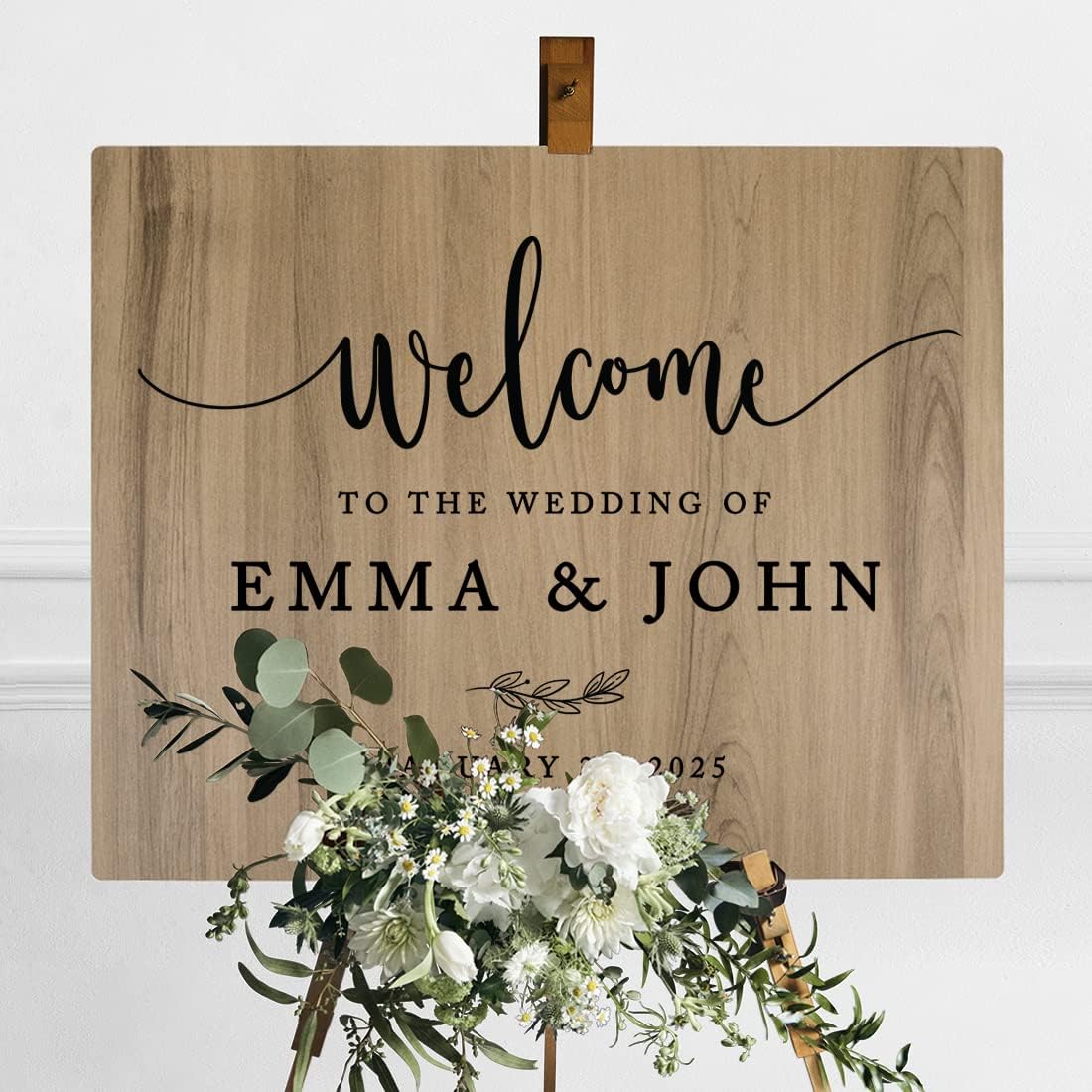 Andaz Press Large Wooden Welcome Sign for Wedding, Rustic Welcome Sign 16" x 20" Custom Names & Date Minimal Woodland Wedding Signage English Oak MDF Wood Finish Wedding Reception Indoor Outdoor Signs