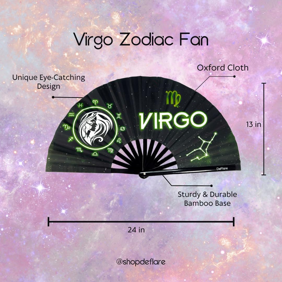 DeFlare | Cosmic Zodiac Rave Fan | Zodiac Sign Hand Fan | Astrology Rave Fan | Hand Fan | Large Rave Fan | Large Clacking Fan