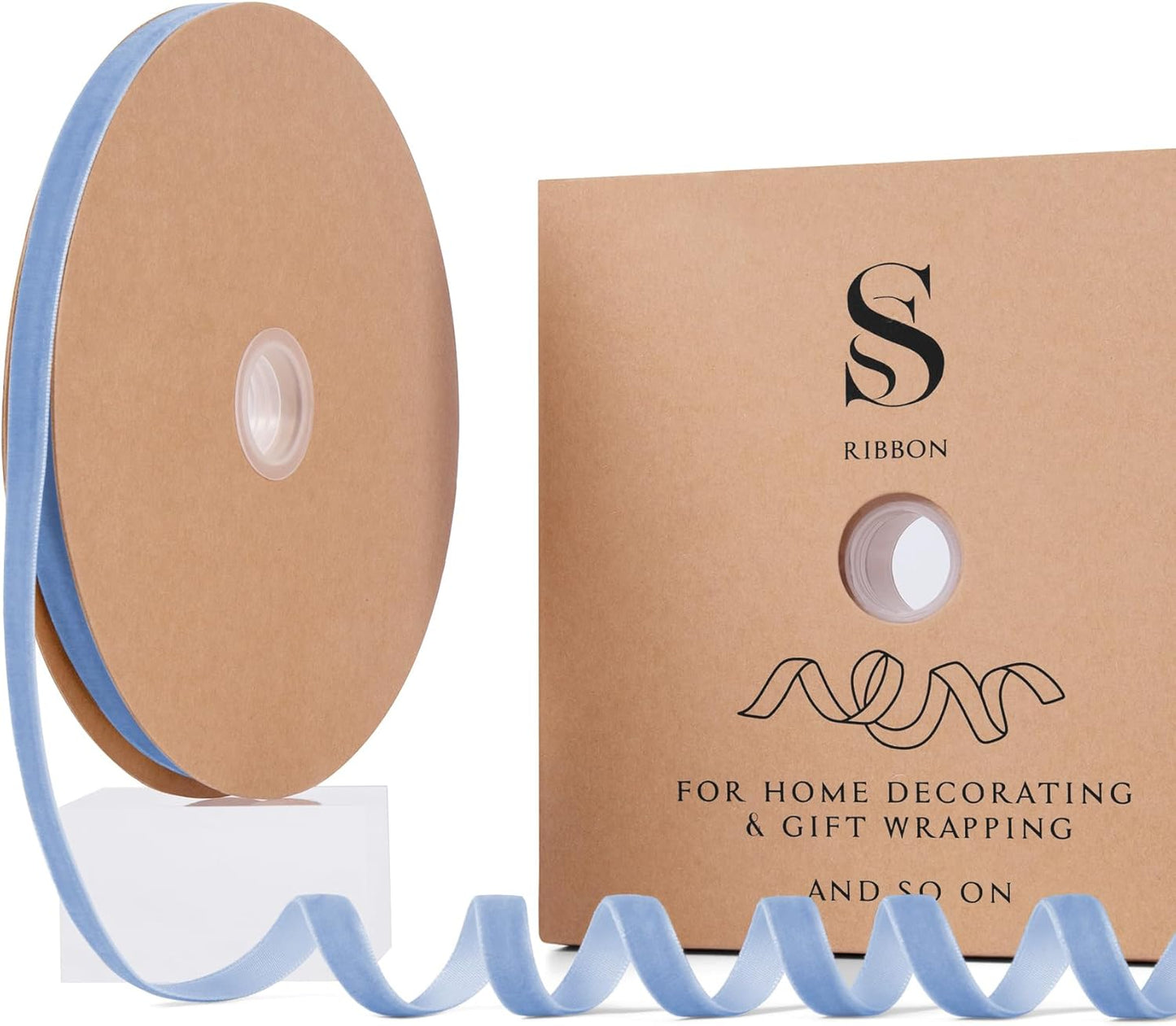 Light Blue Christmas Velvet Ribbon for Tree, Gift Wrapping, Flower Bouquet, Wreath Decorations, Bow Making 3/8'', 25 Yards