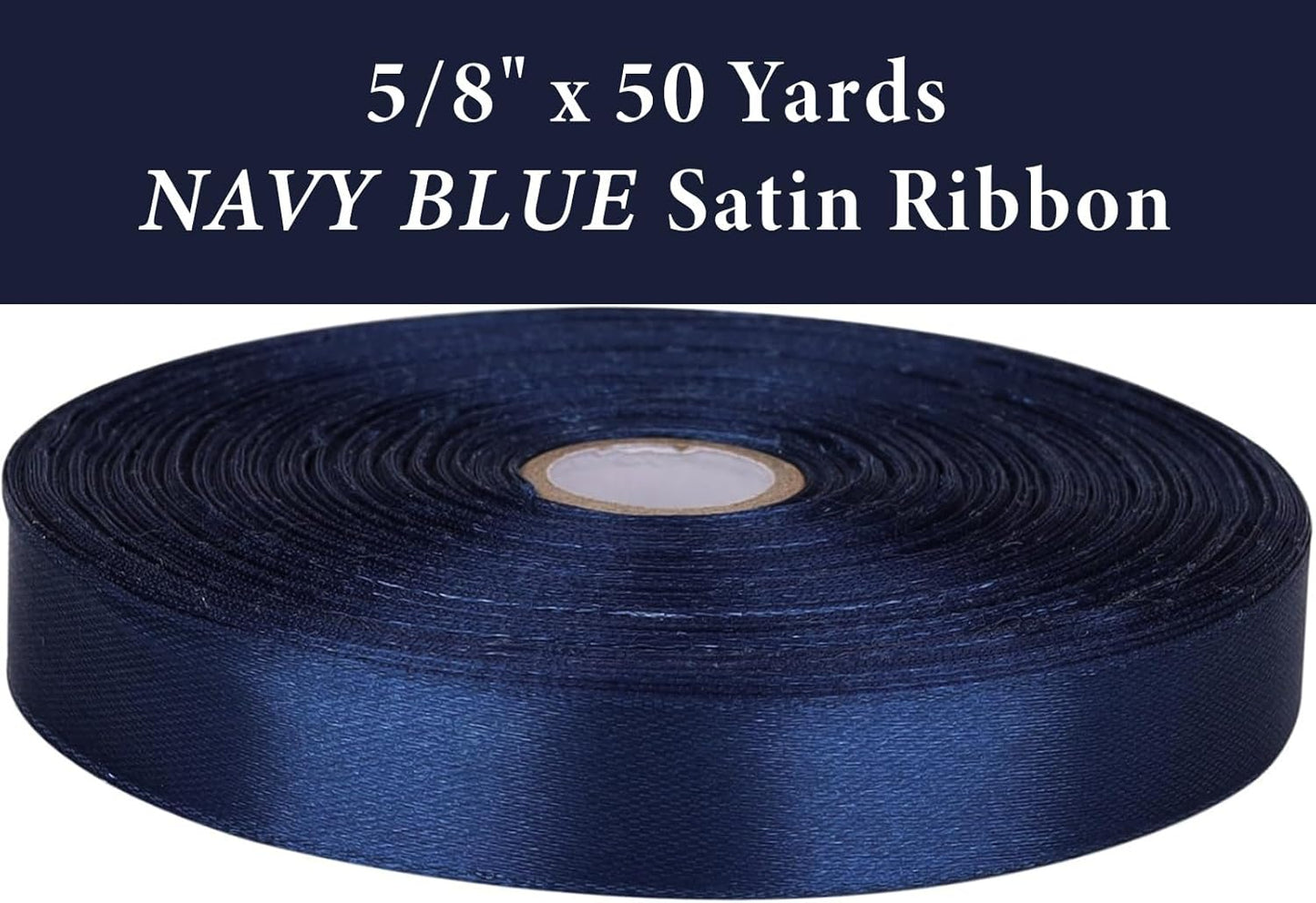 5/8 Inch Navy Blue Satin Ribbon 50 Yards Solid Fabric Ribbons for Gift Wrapping, Crafts and DIY Projects, Bows Making, Wedding, Party, Holiday Decor