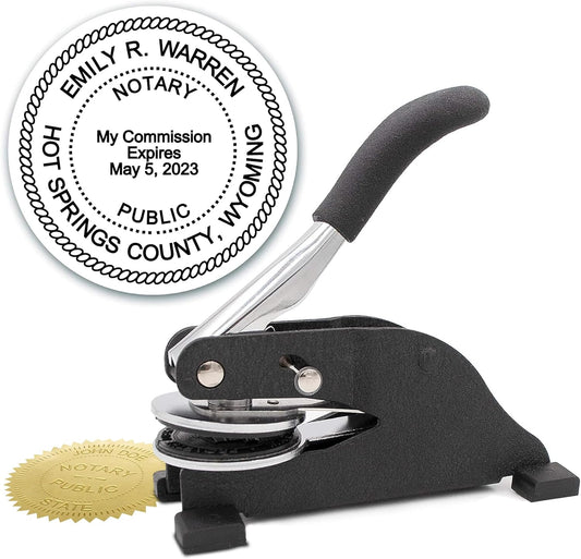 MaxMark Notary Seal Round Desk Embosser for Wyoming State - Includes Gold Burst Seal Labels (50 Count)