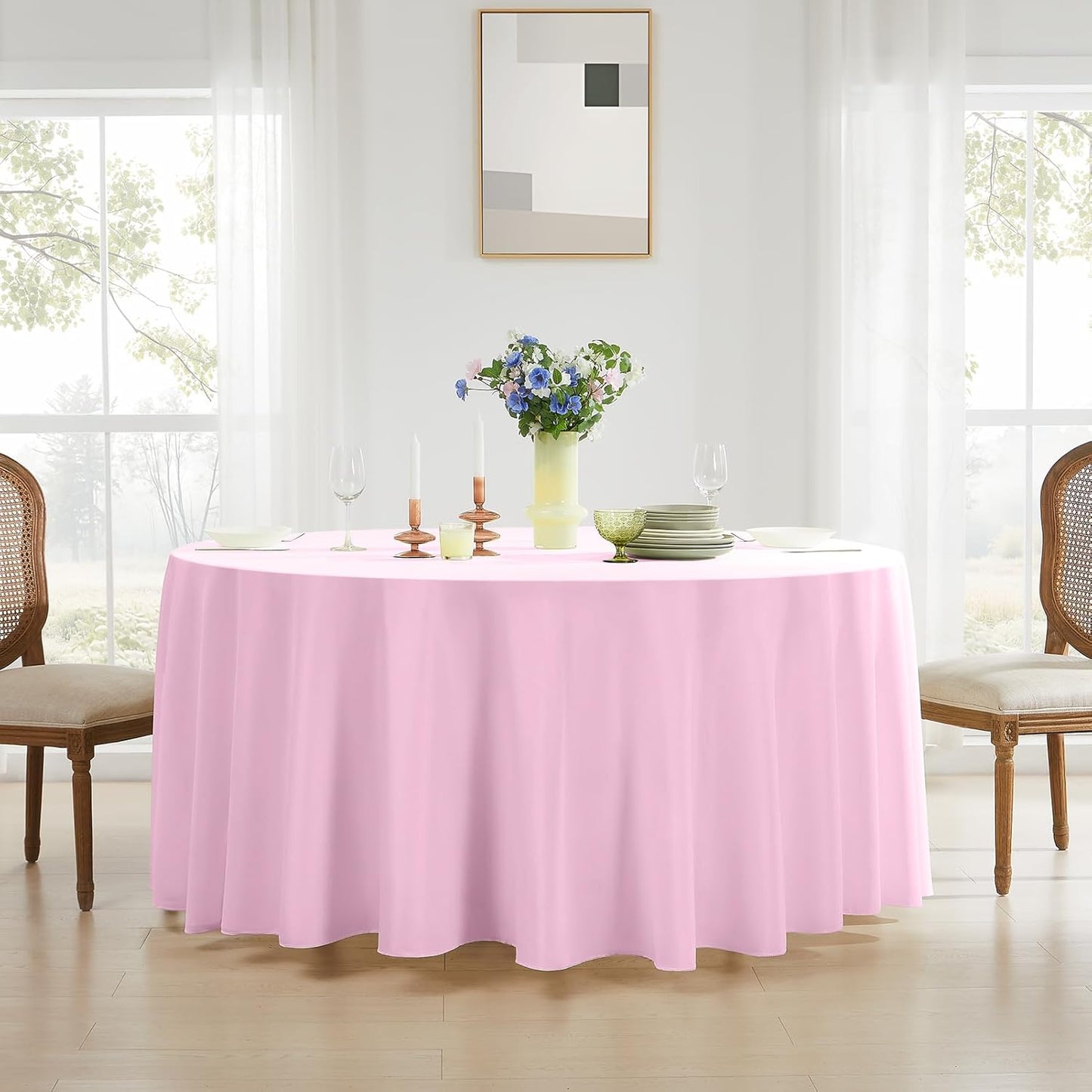 Round Tablecloth 132 Inch 2 Pack Pink Tablecloths Washable Decorative Linen Polyester Table Clothes Cover for Dining Table Banquets Buffet Parties and Wedding