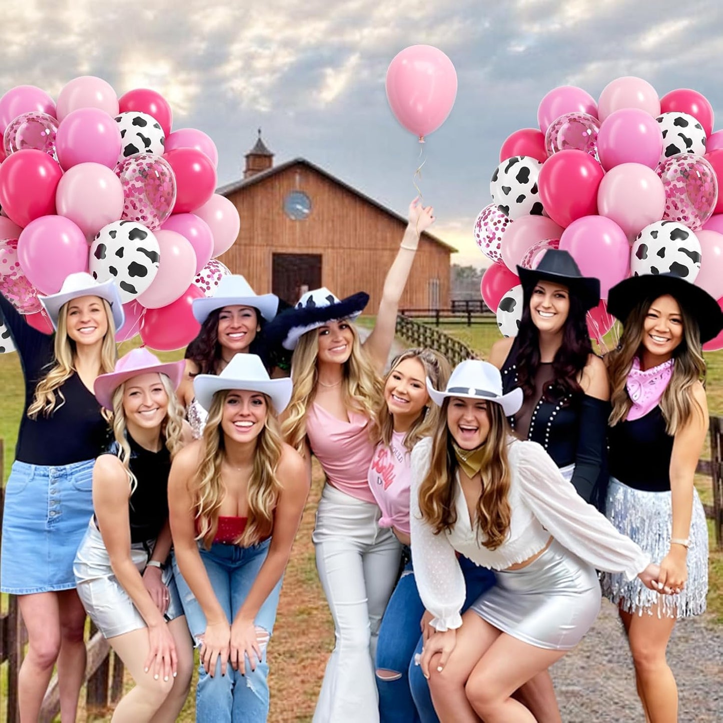 60pcs Cowgirl Balloons, Hot Pink Light Pink Confetti Cow Print Latex Balloons for Farm Cowgirl Bridal Shower Bachelorette Birthday Party Decorations
