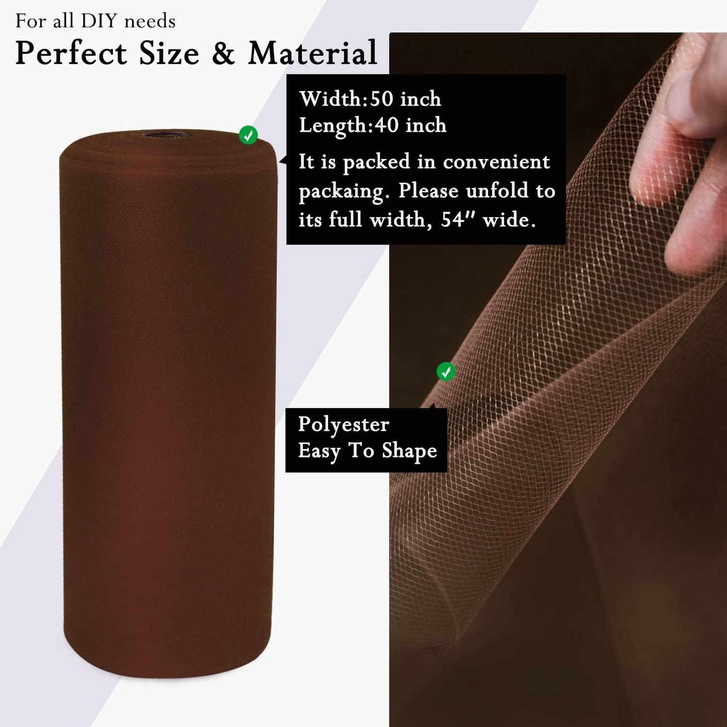 Brown Tulle Fabric Rolls 54 Inch by 40 Yards Tulle Bolt Spool for Wedding Decorations DIY Tutu Baby Shower Table Skirt Ceiling Decor Birthday Party Craft Supplies