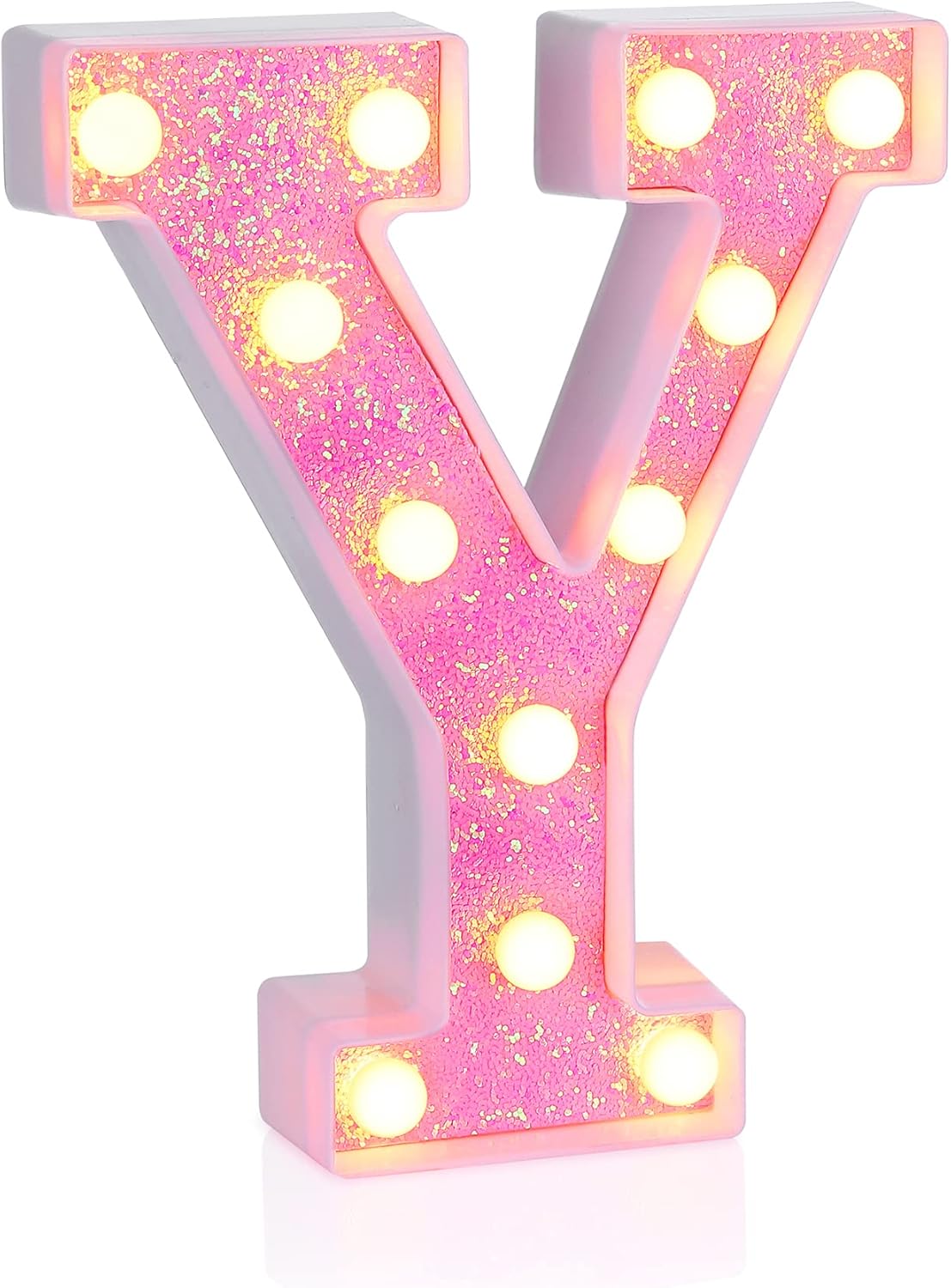Foaky Pink Light up Letters，Pink Party Decorations,Girls Room Decor,Glitter Light Up Letters,Alphabet Letter Sign for Night Light Birthday Party Girls Gifts, Home Bar Decoration（Y）