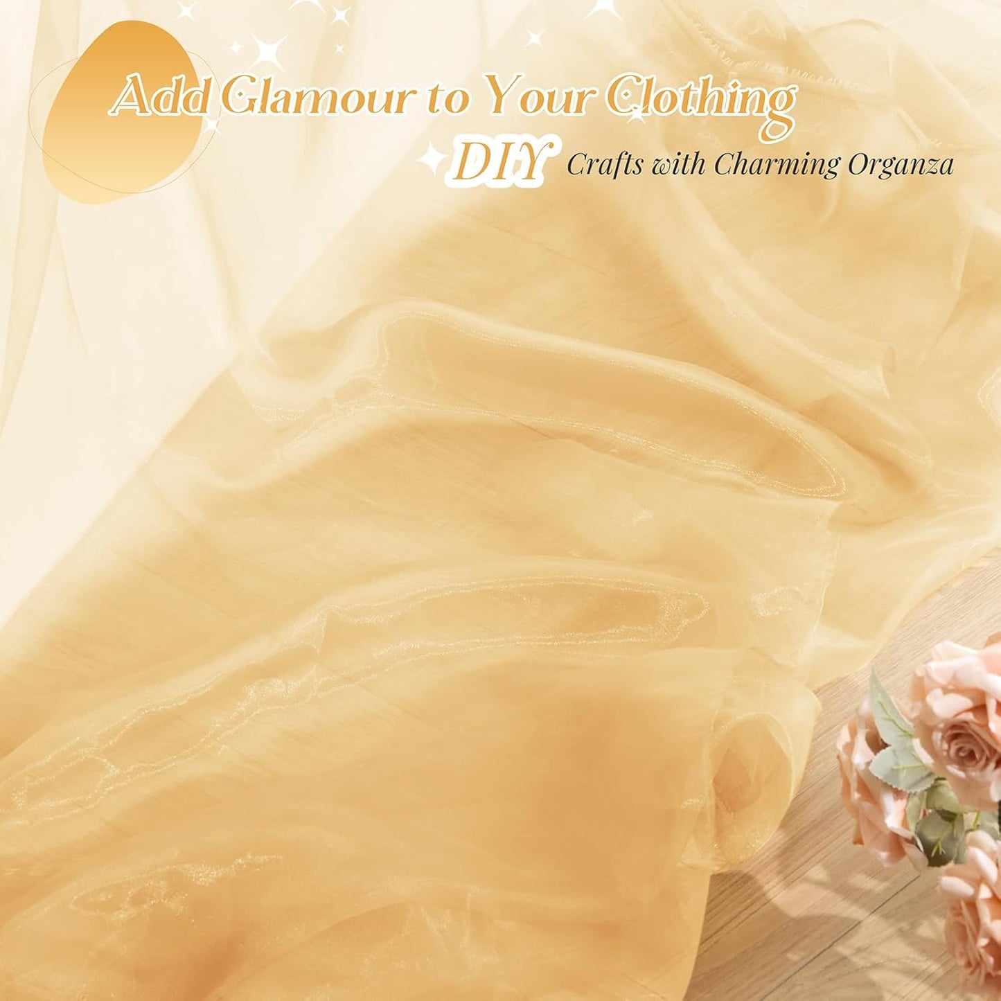 P Pothuiny Sheer Organza Fabric by The Yard, 10 Yards x 60 Inch Wide Bridal Champagne Organza Tulle Fabric Roll Shiny Gauze Fashion Dress Sewing Craft for Wedding Party Decorations Backdrop