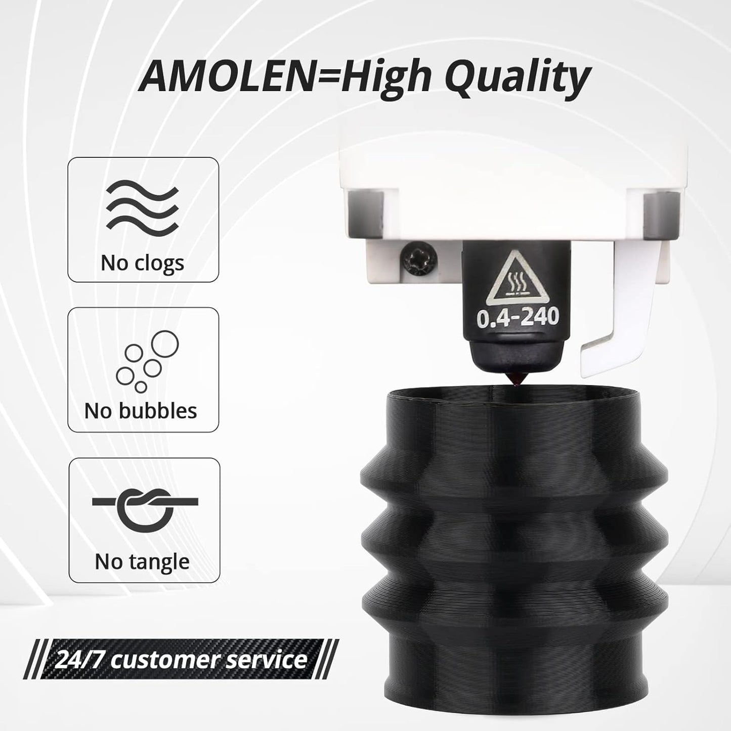 AMOLEN TPU 3D Printer Filament 1.75mm, Flexible Soft TPU 3D Printing Filament Supports High Speed, 1kg Spool(2.2lbs), Black