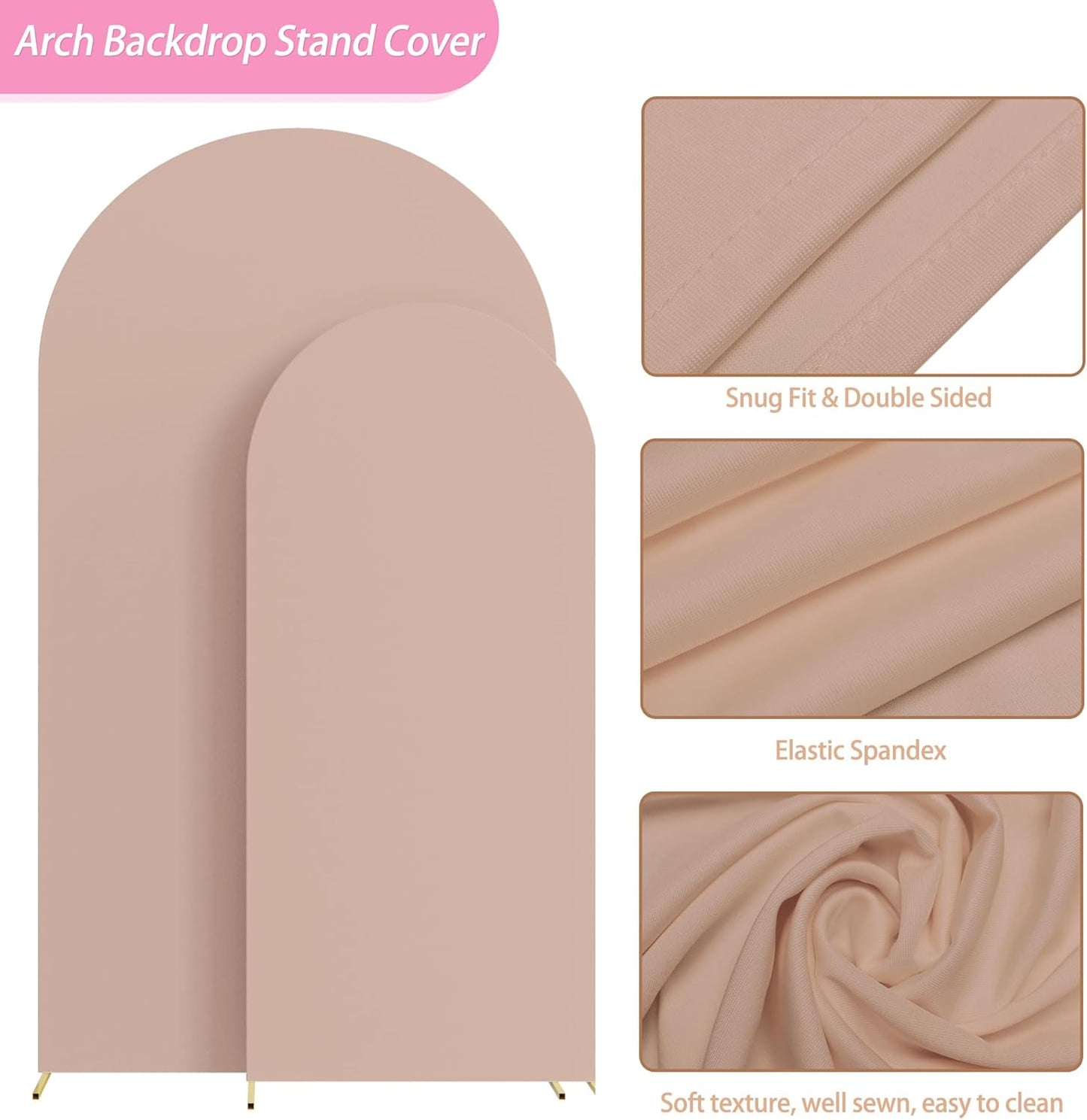Fomcet Wedding Arch Cover 7.2FT, 6FT Nude Spandex Fitted Fabric Arch Backdrop Covers 2 Set for Round Top Chiara Arched Backdrop Stand Cover for Wedding Birthday Party Baby Shower