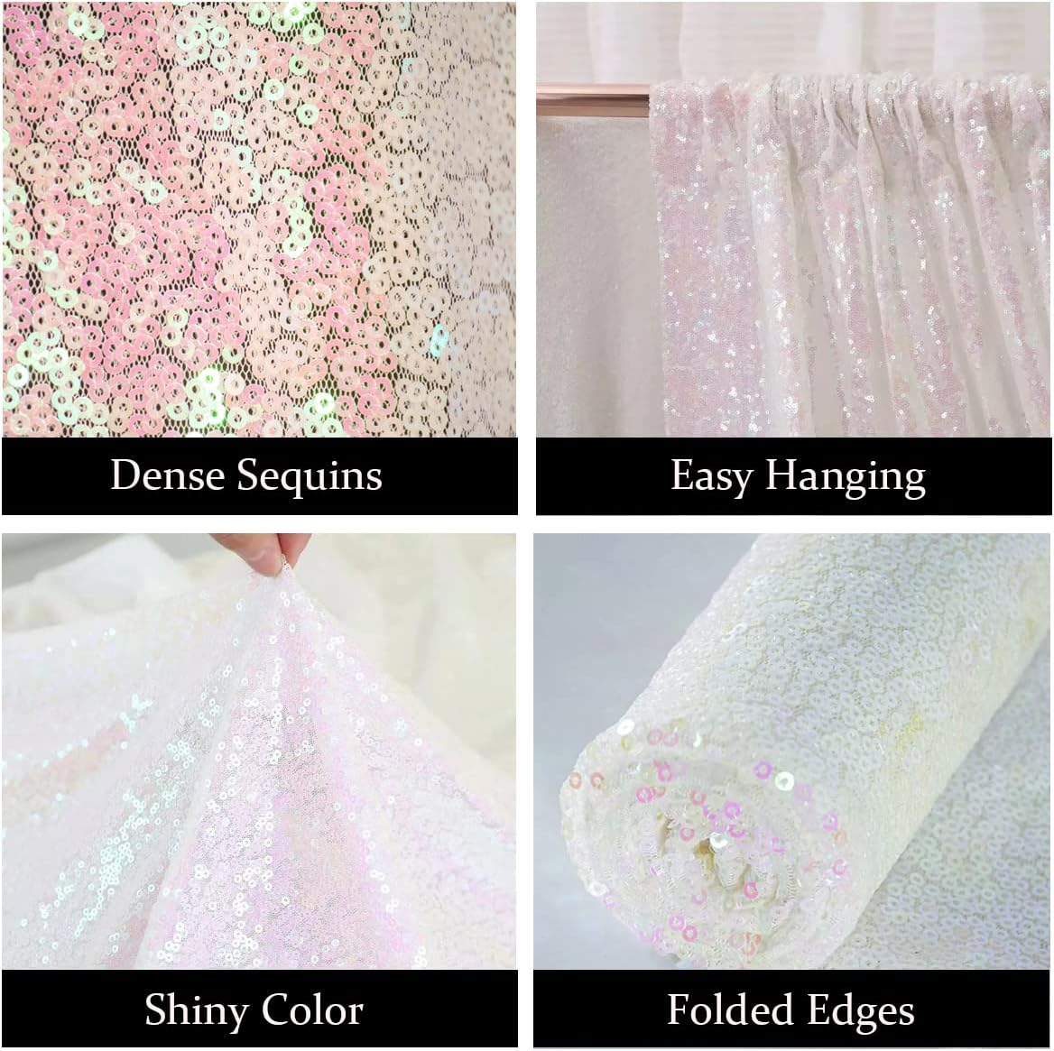 4FTx8FT Iridescent Sequin Backdrop Curtains 2 Panels Sparkly Background Drapes for Parties Baby Shower Decorations