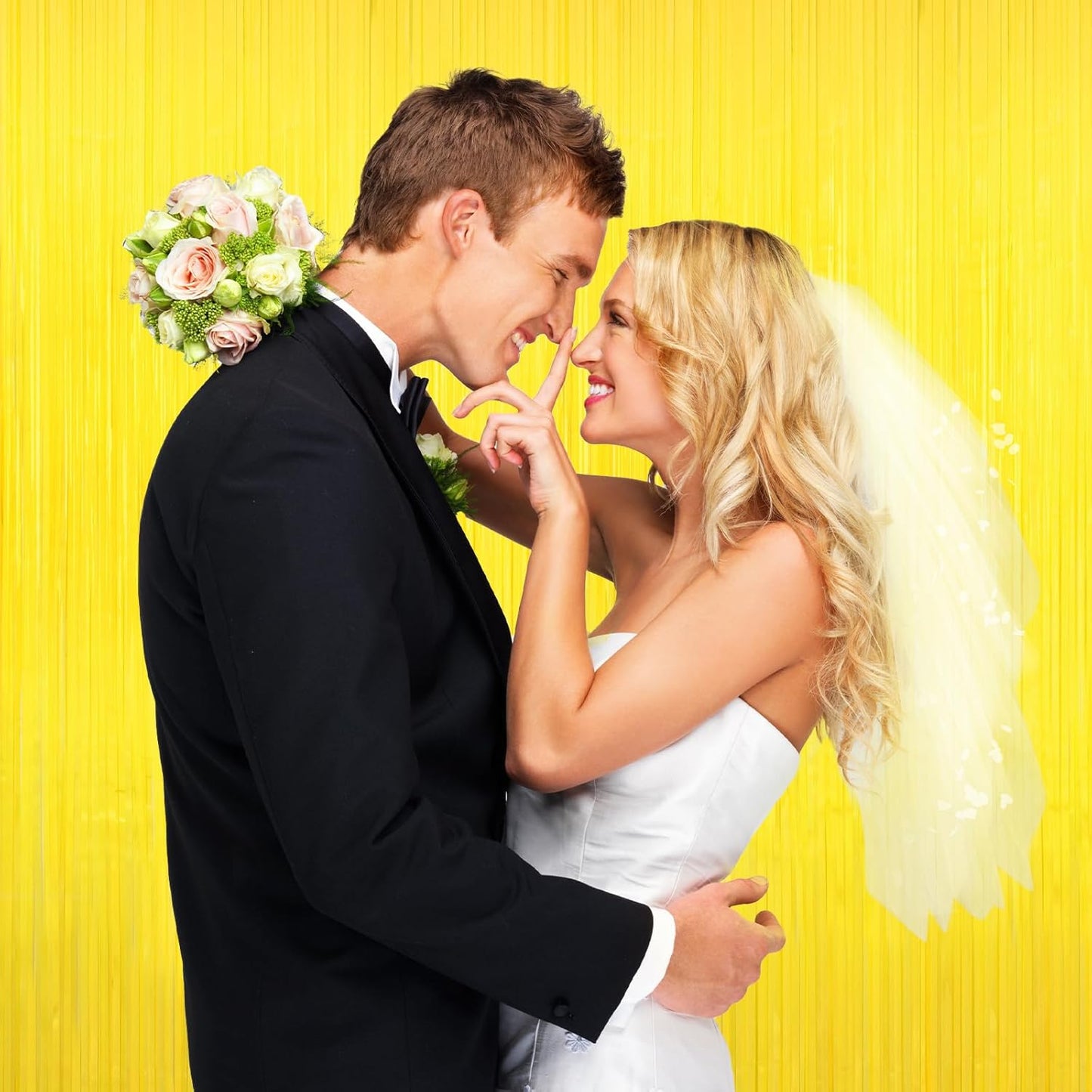 Yellow Tinsel Foil Fringe Curtains Backdrops,2Pack Door Streamers Photo Booth Backdrop for Birthday Party, Tinsel Curtain Backdrop for Baby Shower Bachelorette Christmas Party Decorations. Disco Decor