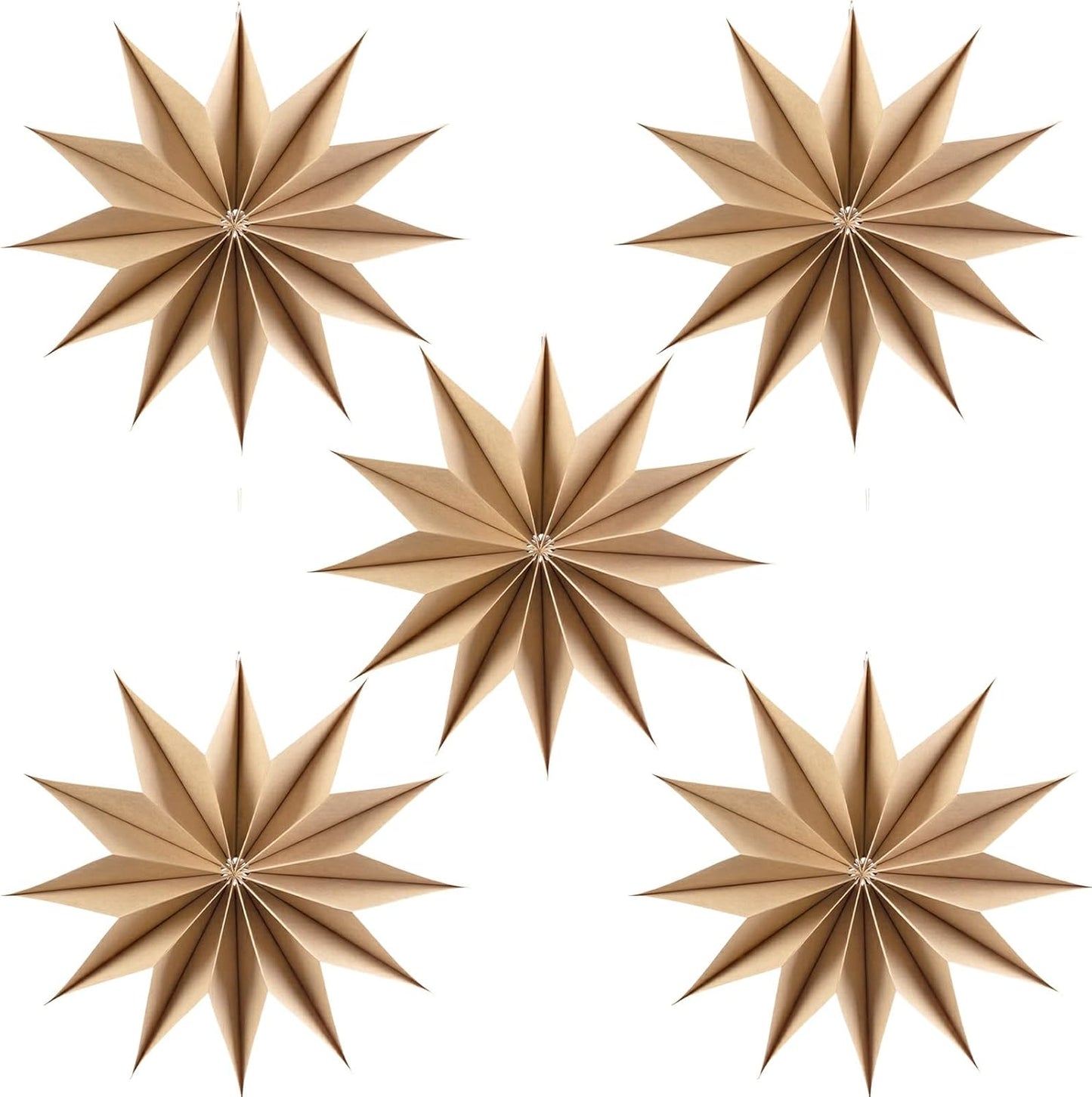 5 Pcs 12-Pointed Brown Paper Star Lanterns 12 Inch Hanging Lamp Rustic Paper Decorations Shade Scandi Home Party Decorations for Wedding Birthday Christmas
