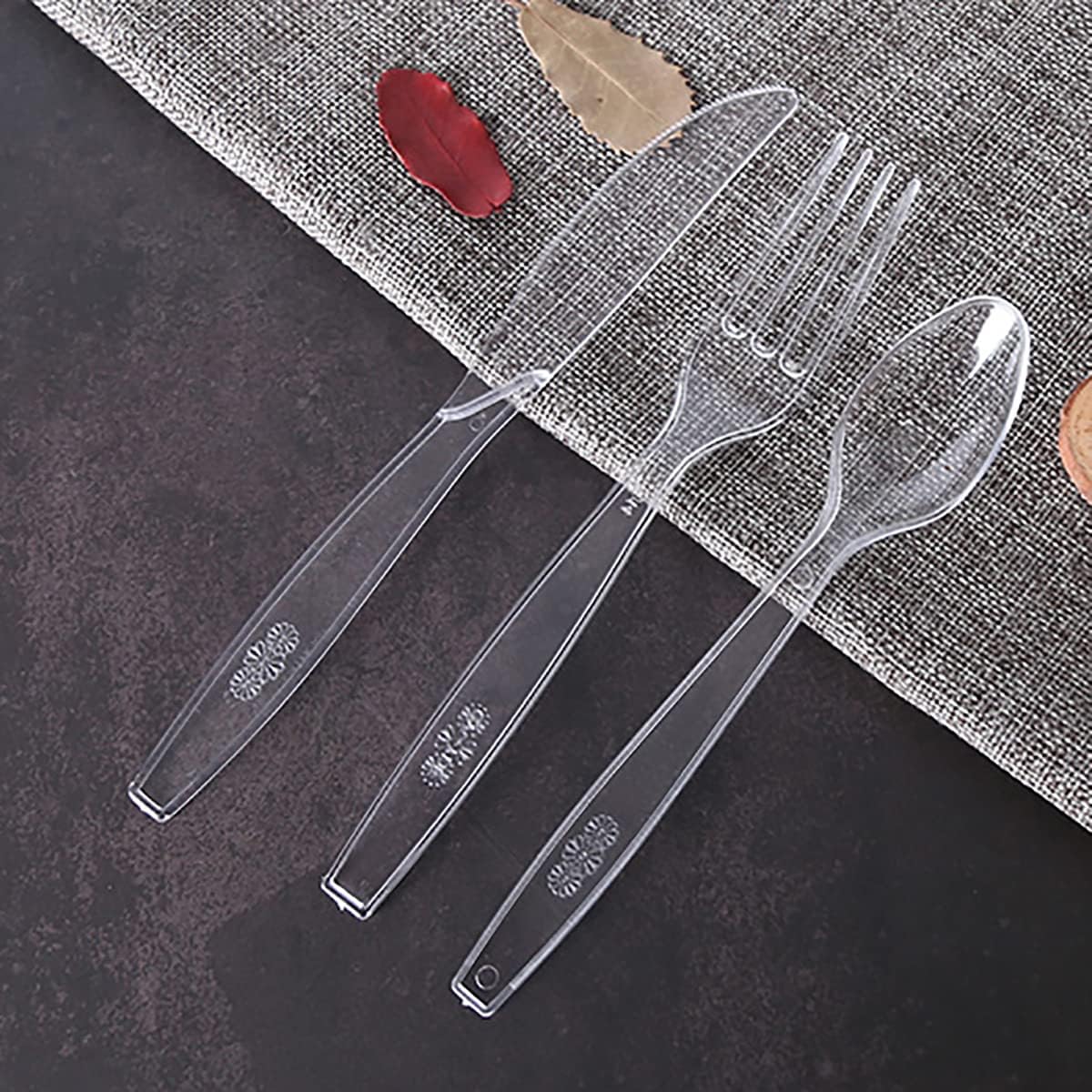 300 Count Clear Plastic Silverware, Heavy Weight Plastic Forks Spoons Knives Disposable Utensils Cutlery Set for Wedding Party Supplies Everyday Use