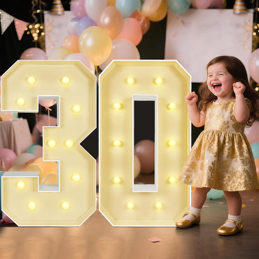 Marquee Light Up Numbers: 3FT Large Decorative Letters Signs for Party Decorations Baby Shower Birthday Wedding Engagement Anniversary, 3 Feet Tall Pre-Cut DIY Foamboard Number 30 - Easy to Assemble