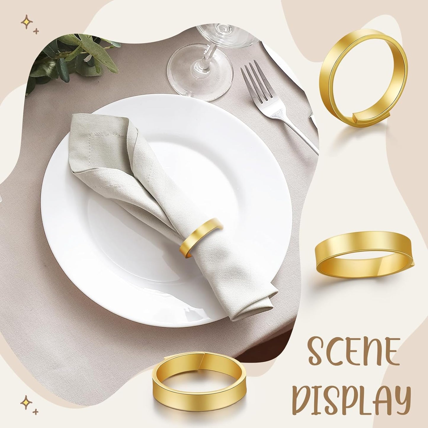 Lallisa Gold Napkin Rings Metal Napkin Ring Holders for Cloth Table Decorations for Wedding Anniversary Birthday Dinners Party of Table Setting(24 Pcs,Simple)