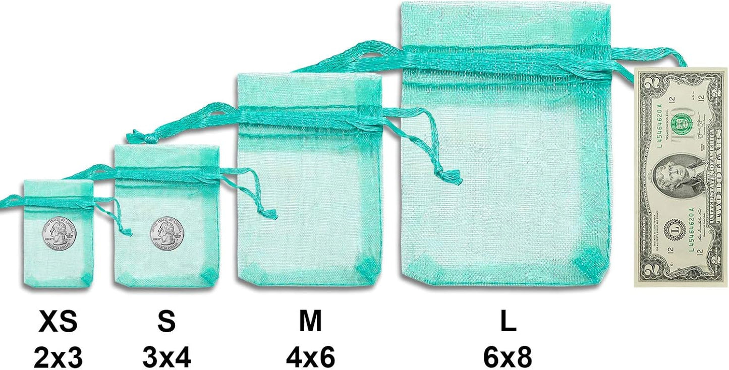 TheDisplayGuys 48-Pack 3x4 Teal Sheer Organza Gift Bags with Drawstring, Jewelry Candy Treat Wedding Party Favors Mesh Pouch