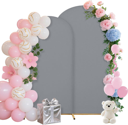 Wedding Arch Covers Arch Backdrop Cover Arch Stand Covers 7.2FT 6FT Set of 2 Arch Cover Spandex Fabric Stretchy Backdrop for Wedding Birthday Party Decoration Baby Shower (Smoky Grey)