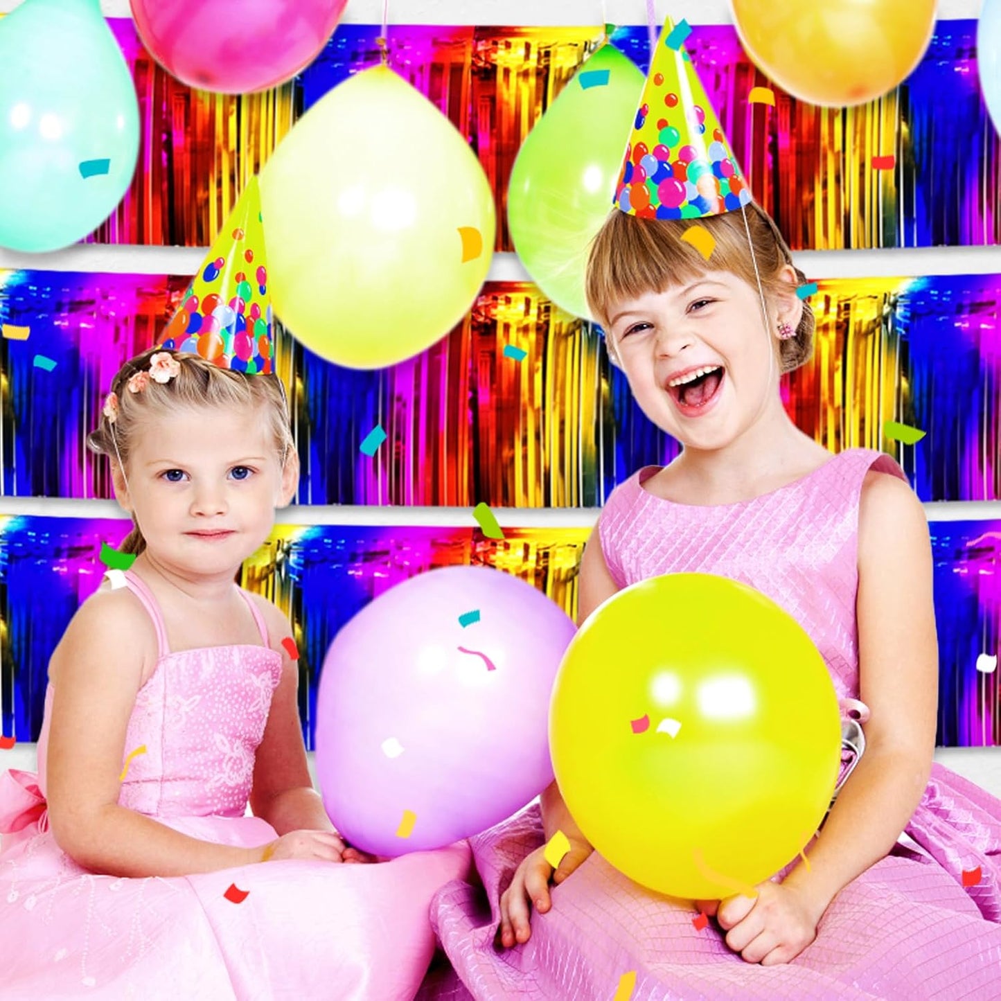 4 Pack 10 Feet Rainbow Foil Fringe Garland Metallic Tinsel Streamers Banner Wall Hanging Curtain Backdrop for Parade Floats, Wedding, Graduate, Mother's Day, Birthday Party Decoration