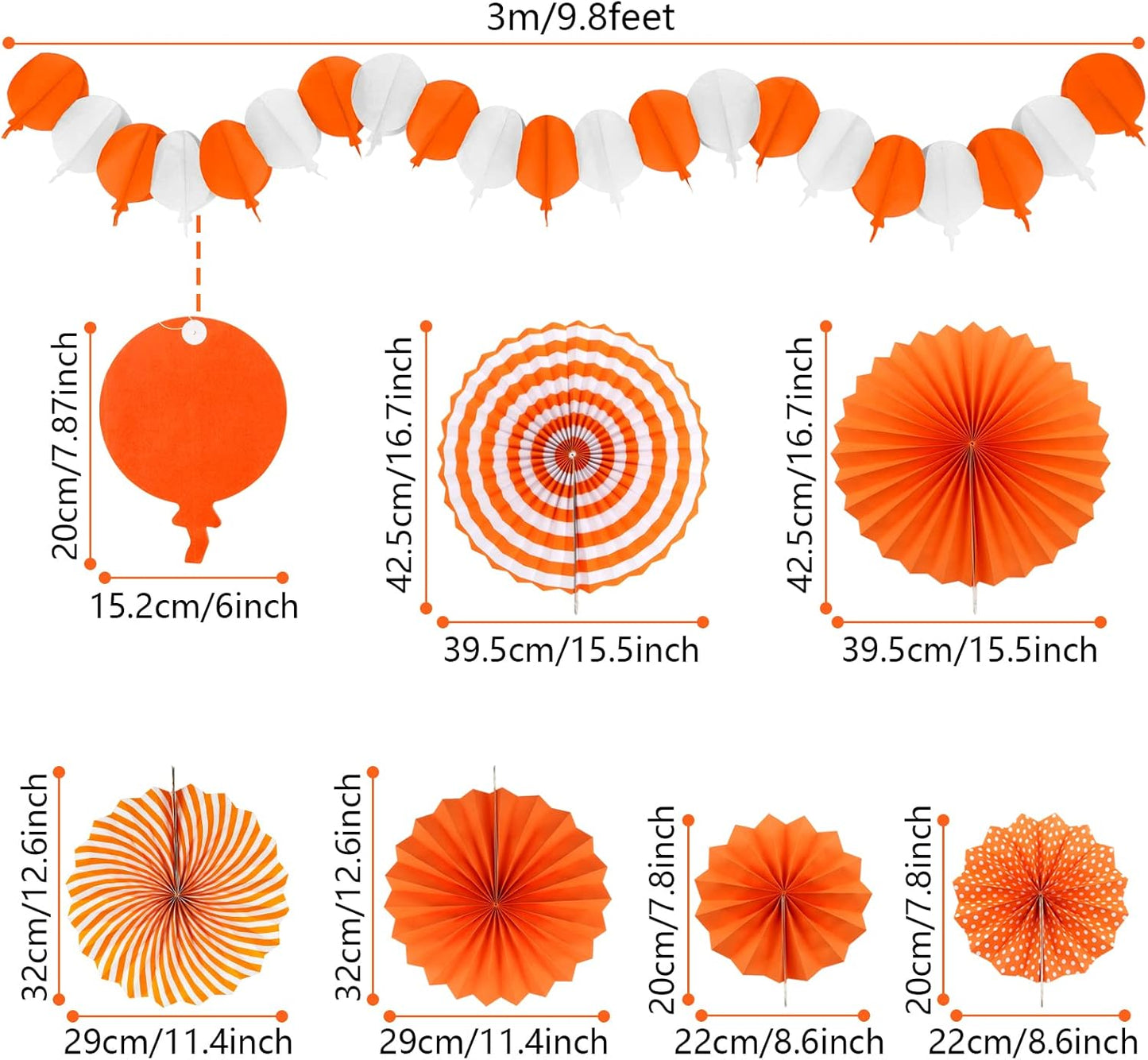 Orange Party Decorations, Papar Fans Pompoms Fans Garlands for Halloween Birthday Bridal Baby Shower Wedding Graduation Spring Festival Party Decorations