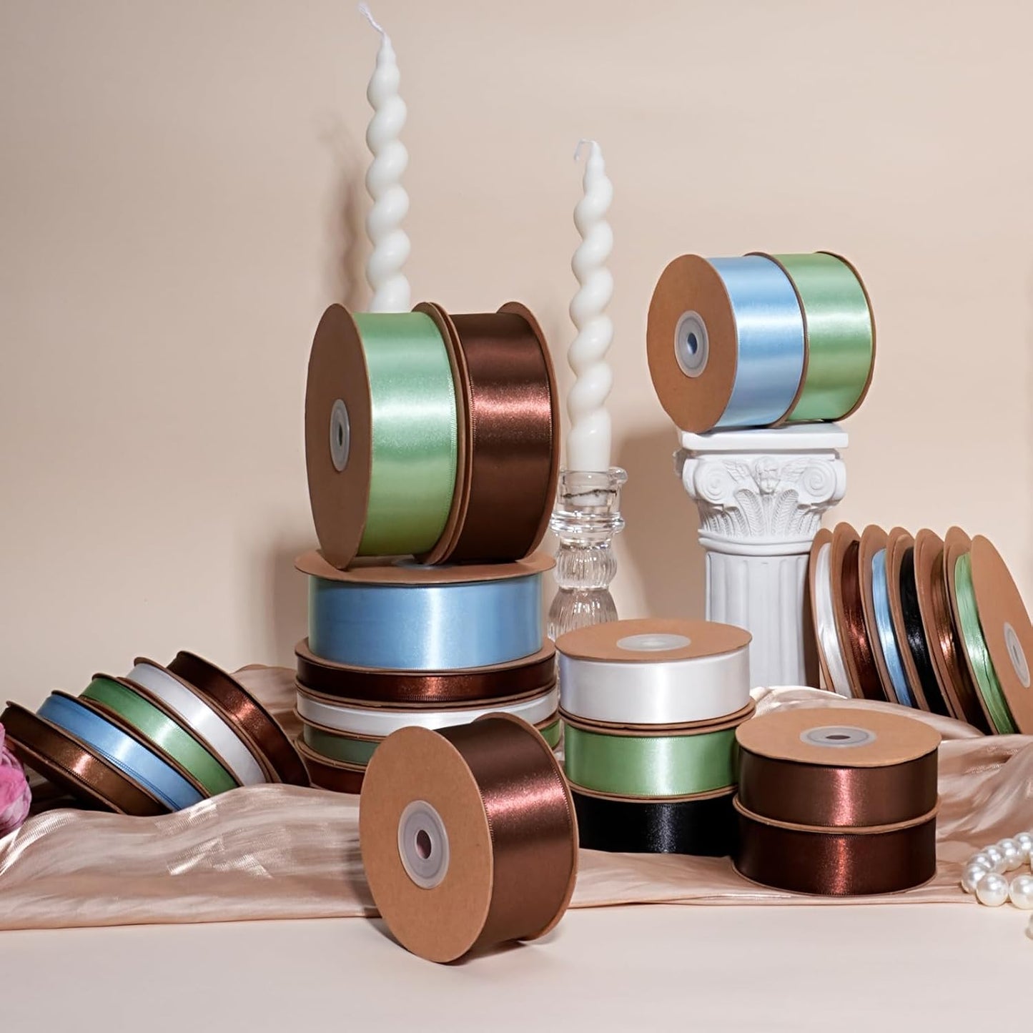 LaRibbons Light Blue Satin Ribbon 1 1/2 Inch 25 Yards Luxury Double Faced Blue Silk Ribbon for Flower Bouquet Crafts Gift Wrapping Wedding Party Babyshower Decoration