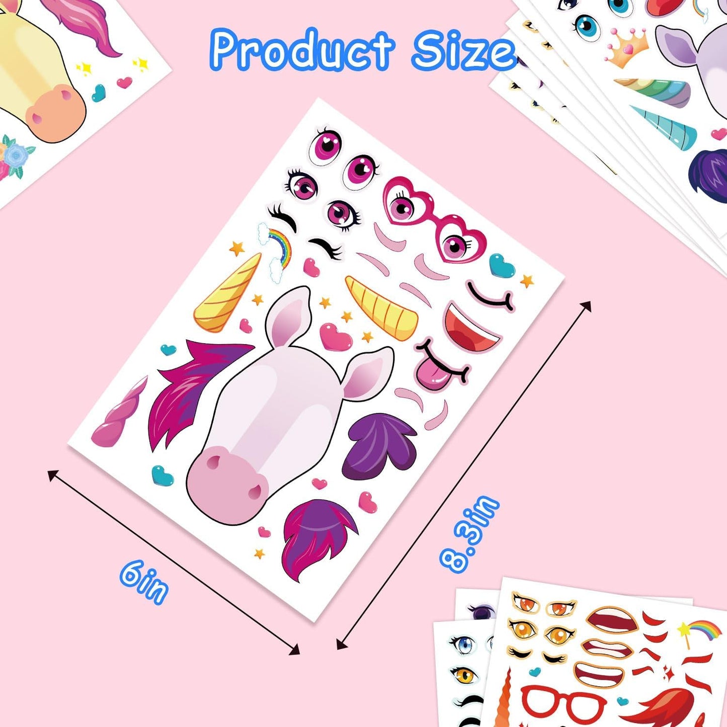 Aowplc 42 Sheets Unicorn Make‑a‑Face Stickers, Fantasy Party Favors, Crafts & Activities, Birthday Supplies for Kids & Girls