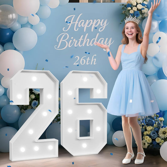 3FT Marquee Numbers 26, Large Light Up Number 26, Happy 26th Birthday Decorations Supplies for Women Men, Big Number 26 Sign for Him Her Birthday, Anniversary Party
