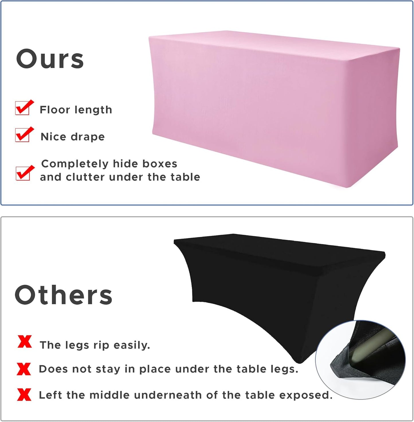 Nasitos Pink Fitted Table Covers Stretch Spandex - 96 x 30 Inch - 2 Pack Rectangle Table Clothes for 8 Foot Folding Tables, Fabric Tablecloths for Parties, Trade Show, Craft Show, Birthday