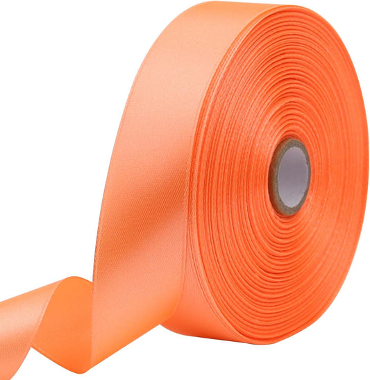 Orange Solid Satin Ribbon 1 Inch 50 Yards Solid Polyester Fabric Ribbon for Gift Wrapping Wedding Christmas Baby Shower Birthday Party Decoration Handmade Immortal Flower Craft