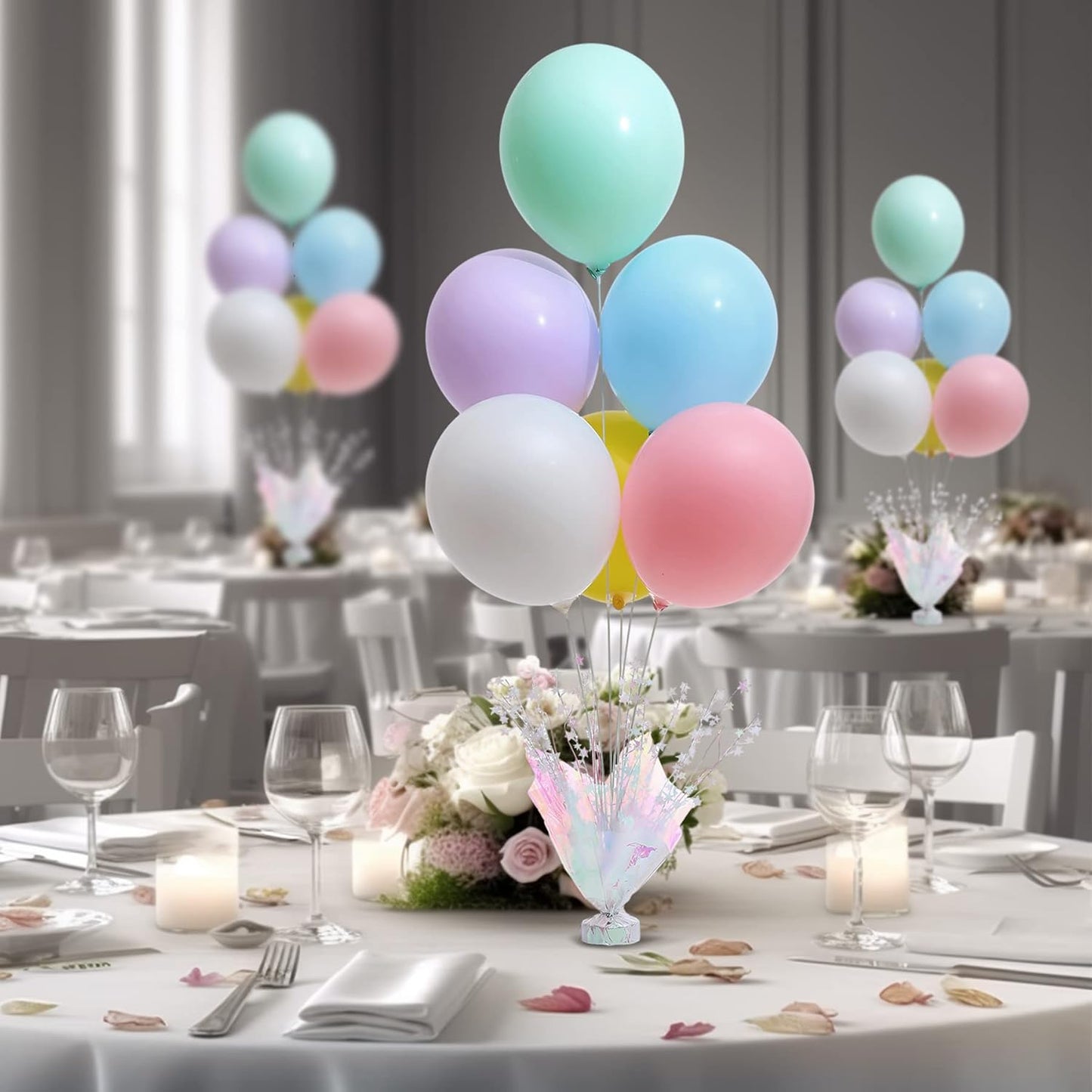 4 Set Pastel Balloon Centerpieces for Table, Balloon Stand Kit with Rainbow Balloons for Pastel Centerpiece Table Decoration Birthday Party Baby Shower Wedding Bridal Shower