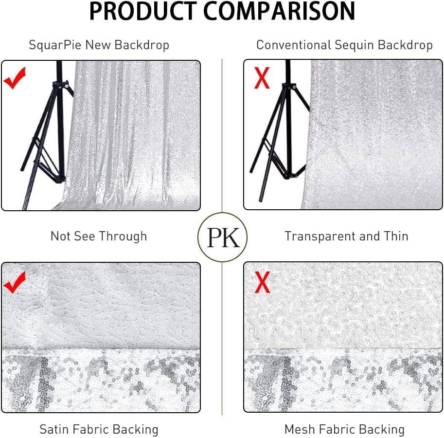 SquarePie Sequin Backdrop Curtain Not See Through Background for Wedding Party 7FT x 7FT Silver