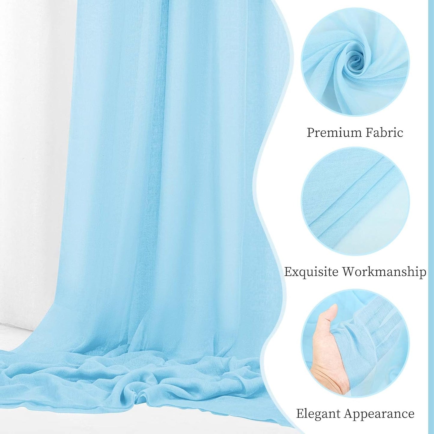 4 Panels Light Blue Wedding Arch Draping Fabric Cheesecloth Fabric 35" x 20FT Gauze Fabric Arch Drapes for Wedding Reception Sheer Backdrop Photo Background Household or Out Door Curtain